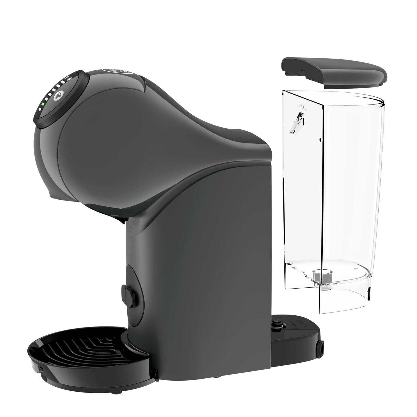 NESCAFÉ Dolce Gusto Genio S by KRUPS, coffee capsule machine, 15 bar pressure, ultra-compact design, over 30 coffee creations, adjustable drink size, auto shut-off feature, anthracite color, KP243B.