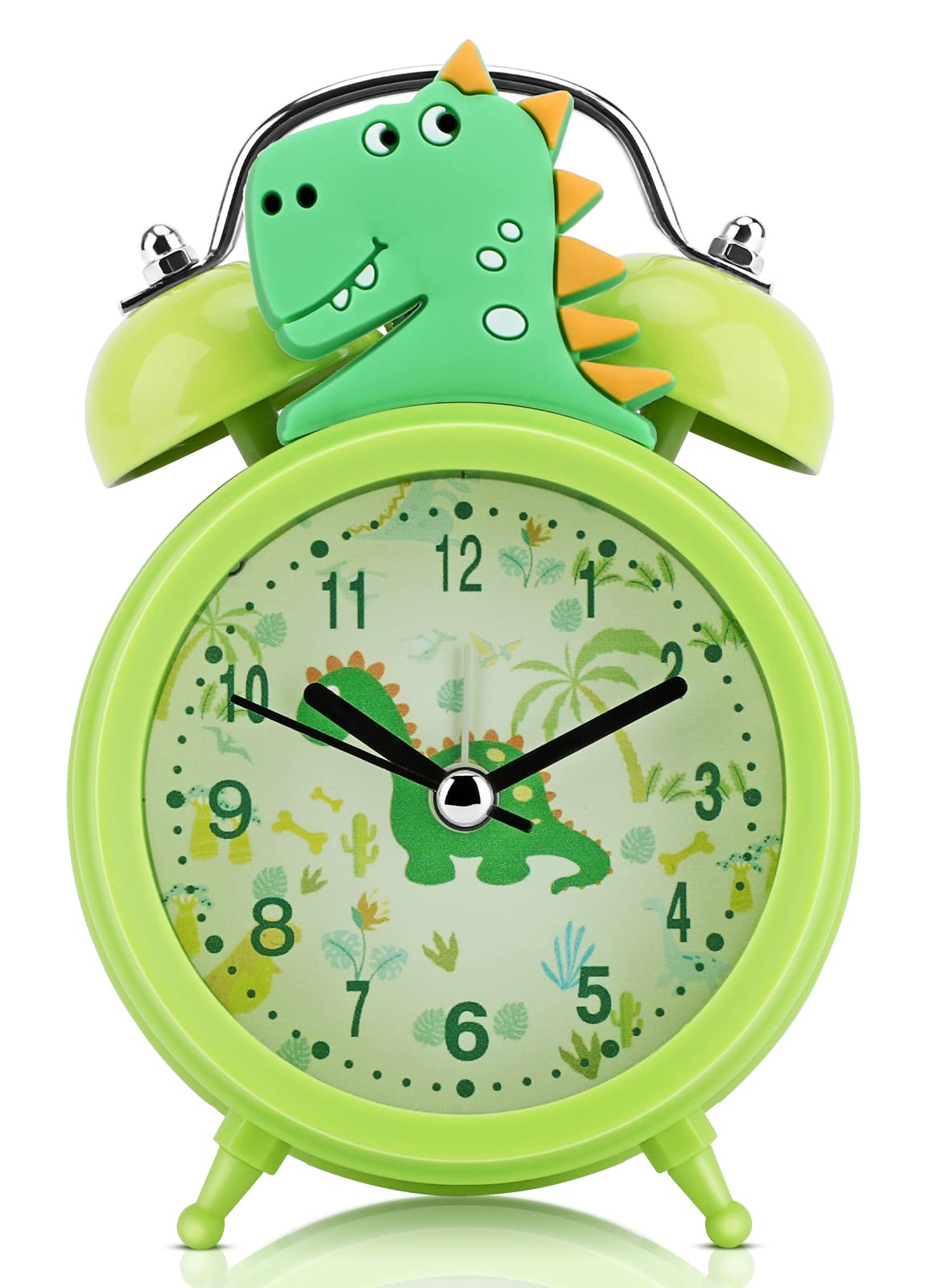 TCJJ Dinosaur Alarm Clock for Boys, Non-Ticking Cute Green Alarm Clock for Kids Boys, Classic Loud Double Bell Clock with Backlight, Suitable for School Gifts.