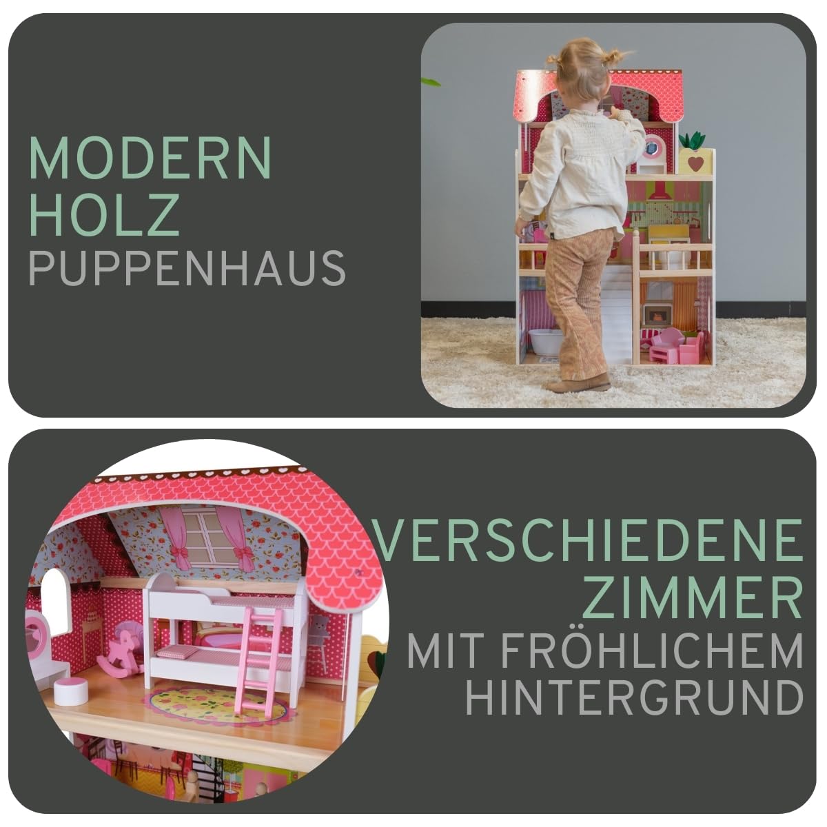 Bandits & Angels Wooden Dollhouse Pink House of Angels for ages 3 and up 90 cm tall - Includes 16 furniture pieces - With sound - Dollhouse - Doll toy