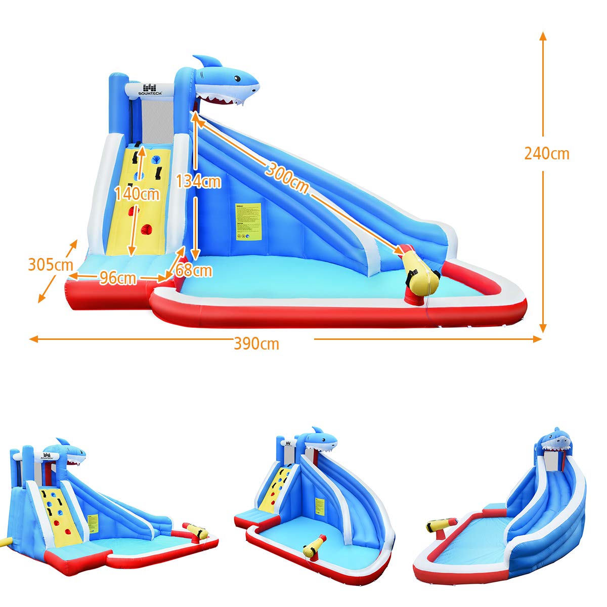 COSTWAY Inflatable Bounce House Water Slide Spray Pool, Water Play Center with Slide, Inflatable Water Park, Splash Pool 390x305x240cm