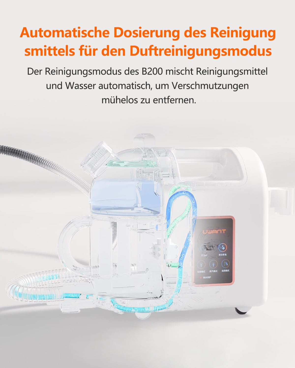 Uwant B200, upholstery cleaner device, 1900W | Steam cleans, scrubs, and sucks | For carpets, sofas, curtains, clothing | 74dB, 12000Pa