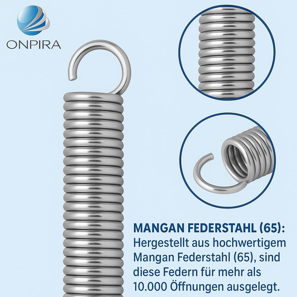 Onpira® 2x Universal Garage Door Spring in 21 sizes galvanized in original equipment manufacturer quality! Choose from garage door springs garage tension spring (600x50x7mm / tension: 181kg)