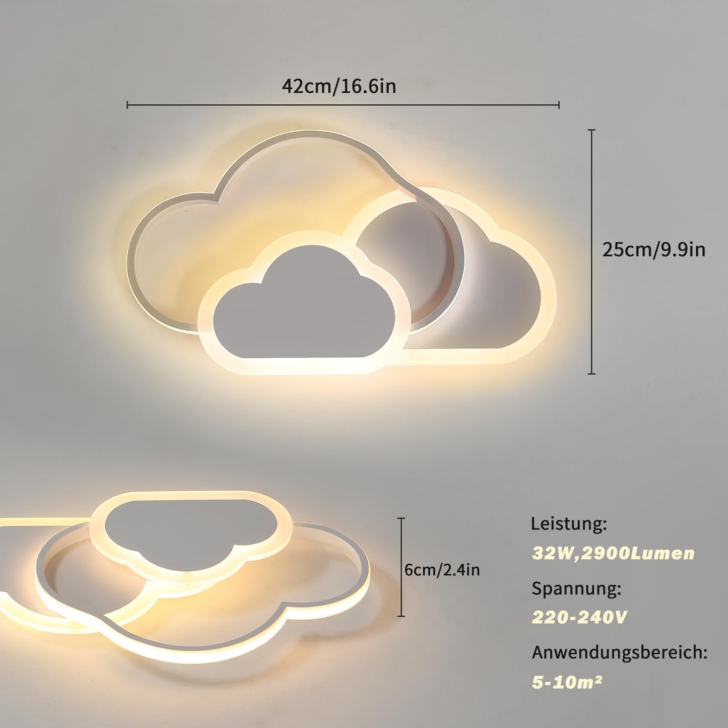 BLMYL LED ceiling light for children's room 42CM lamp, dimmable ceiling lamp for children's room with remote control 3000K-6000K, 32W ceiling lamp for living room, bedroom