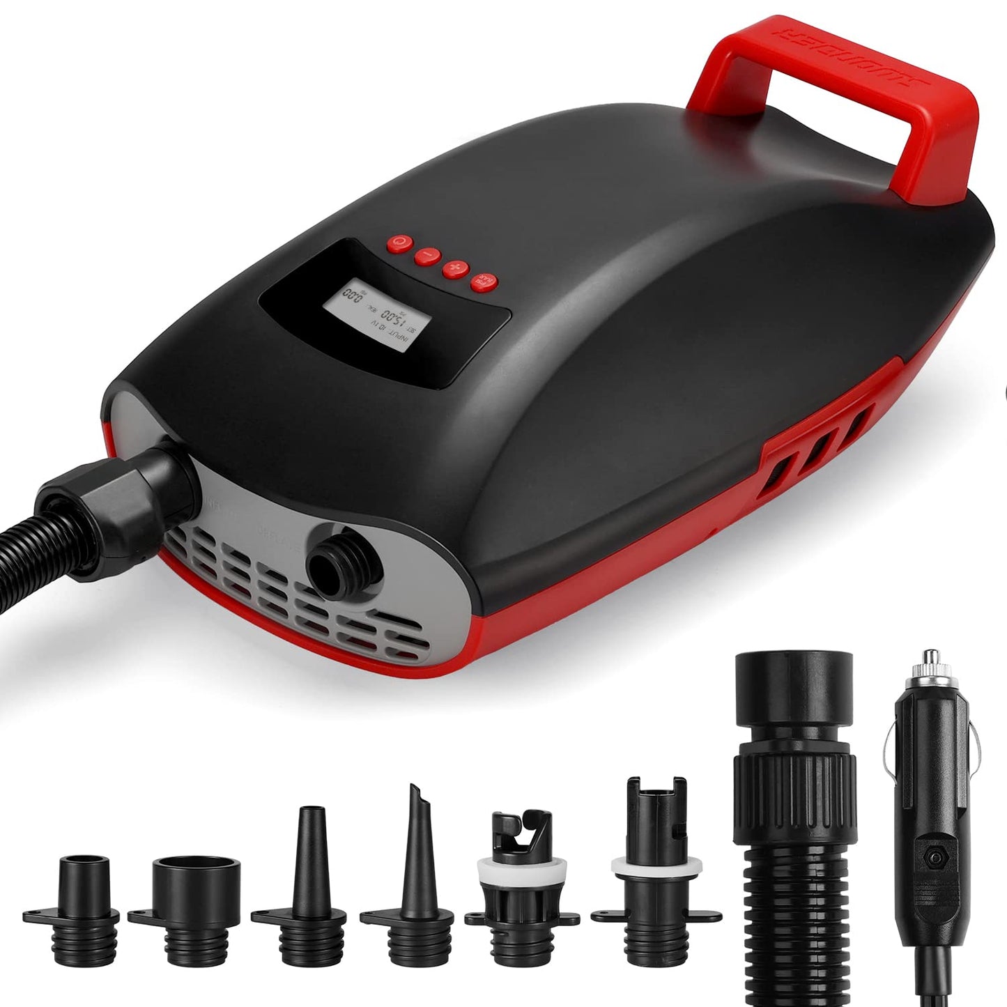 Swonder SUP Pump, Seawolf 20 PSI High Pressure Air Pump, 30% faster inflator with intelligent two-stage and automatic shut-off, for SUP kayaks, tents, towables (Black/Red)