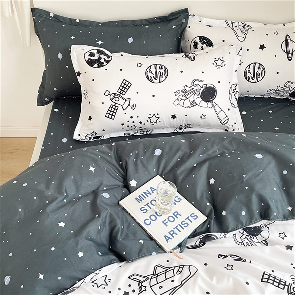 Koudi bedding for children 100x135 Space kids bedding boys White Black Rocket Stars Planets Astronaut Universe Pattern Duvet cover Zipper with pillowcase 40x60cm