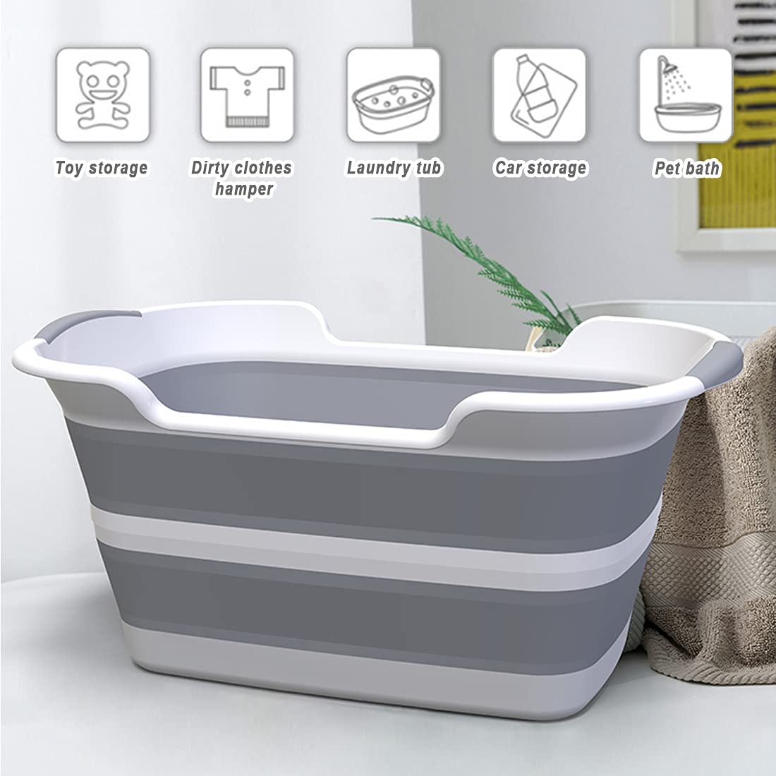 Multifunctional collapsible pet bathtub with drain hole, Portable indoor outdoor foldable laundry tub bathtub for small pets bathing puppies small dogs cats and kids