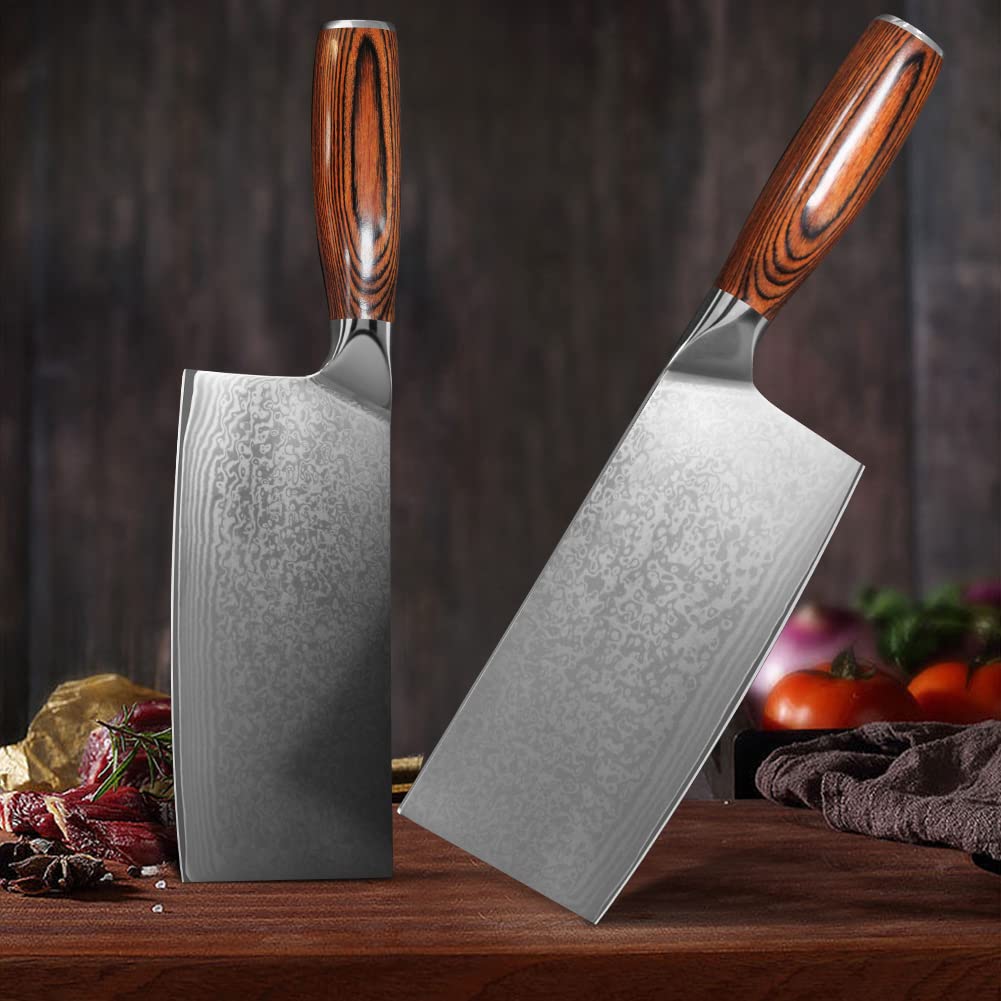 Home Safety Damascus Knife Sharp Damascus Chef's Knife - Professional Meat Knife made of authentic Damascus steel for kitchen - Hand-forged Cleaver, non-slip Pakkawood handle + Gift box