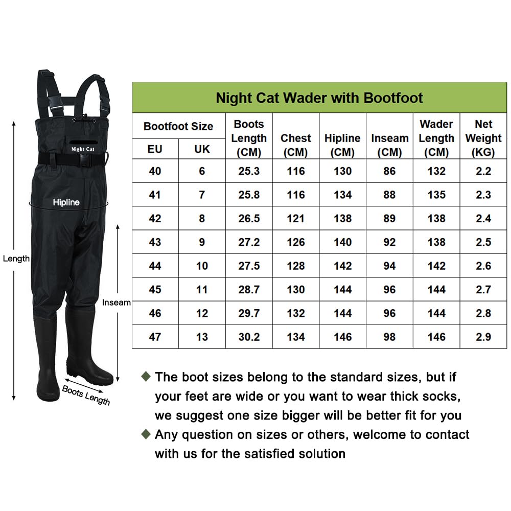 Night Cat Chest Waders Men Women Chest Waders with Boots Waterproof Breathable Crosswater Waders