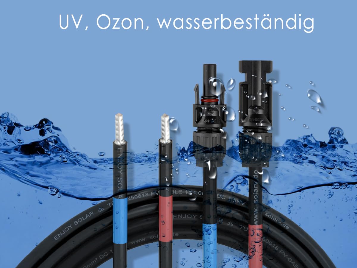 4mm² professional connection cable for solar module to solar charge controller. Enjoy the 8m long connection cable.