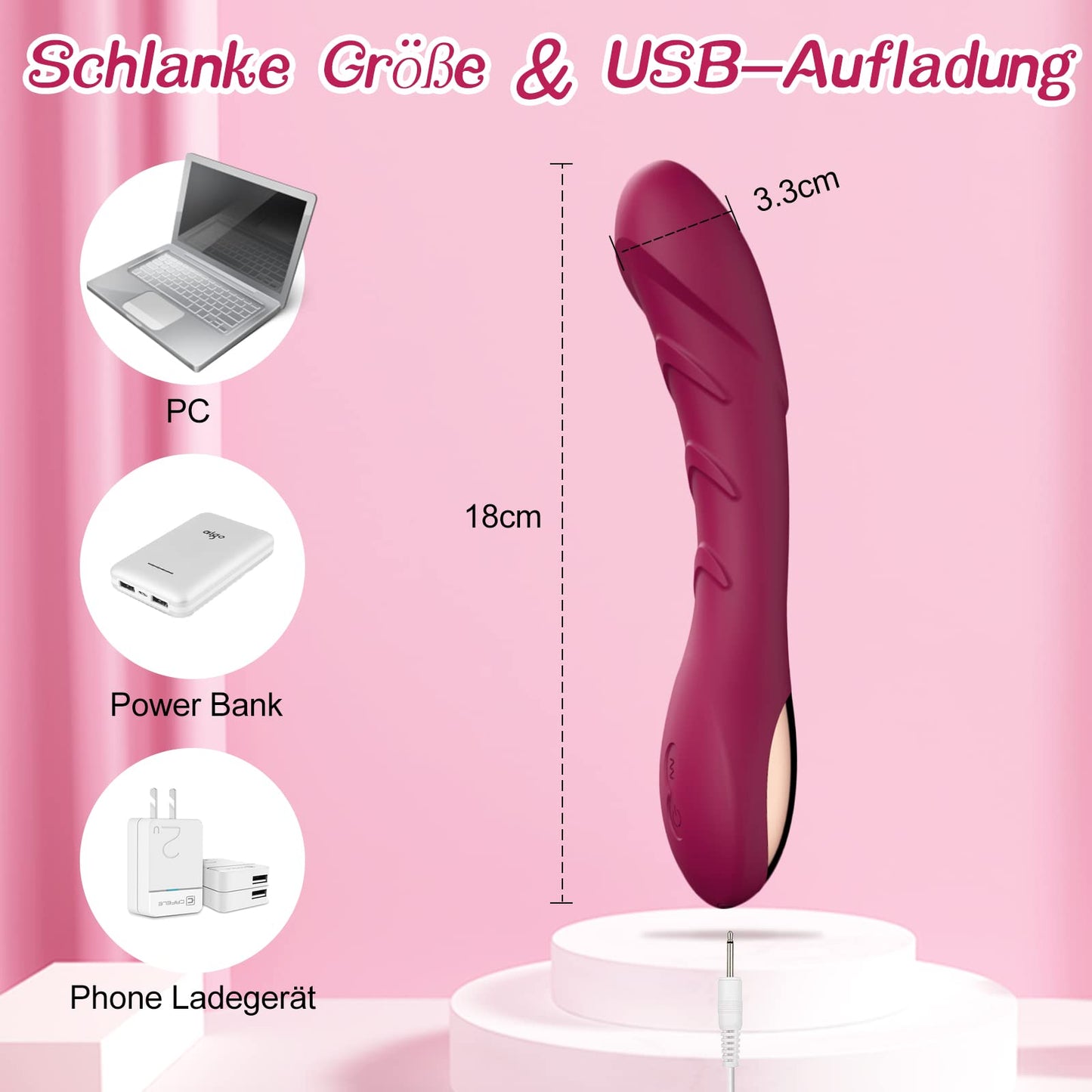 Silicone G-spot Vibrator Sex Toy Vibrator for her Clitoris quiet, Realistic Dildo Anal Vibrator for You Women and Couples with 12 Vibration Modes (Red Wine)