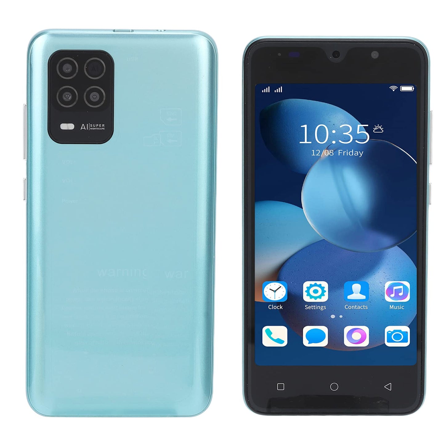 8 Pro smartphones without contract, Android phones without contract, 5 inch full screen display, 512MB RAM 4GB ROM storage, dual SIM phone, face recognition, slim mobile phone for Android 4.4.2 (Green)