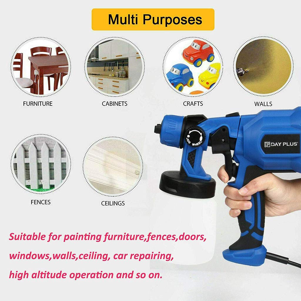 550W Paint Sprayer Electric Spray Gun with 3 spray patterns, 800ml capacity, 100-450ml/Min, adjustable airflow, and color control.