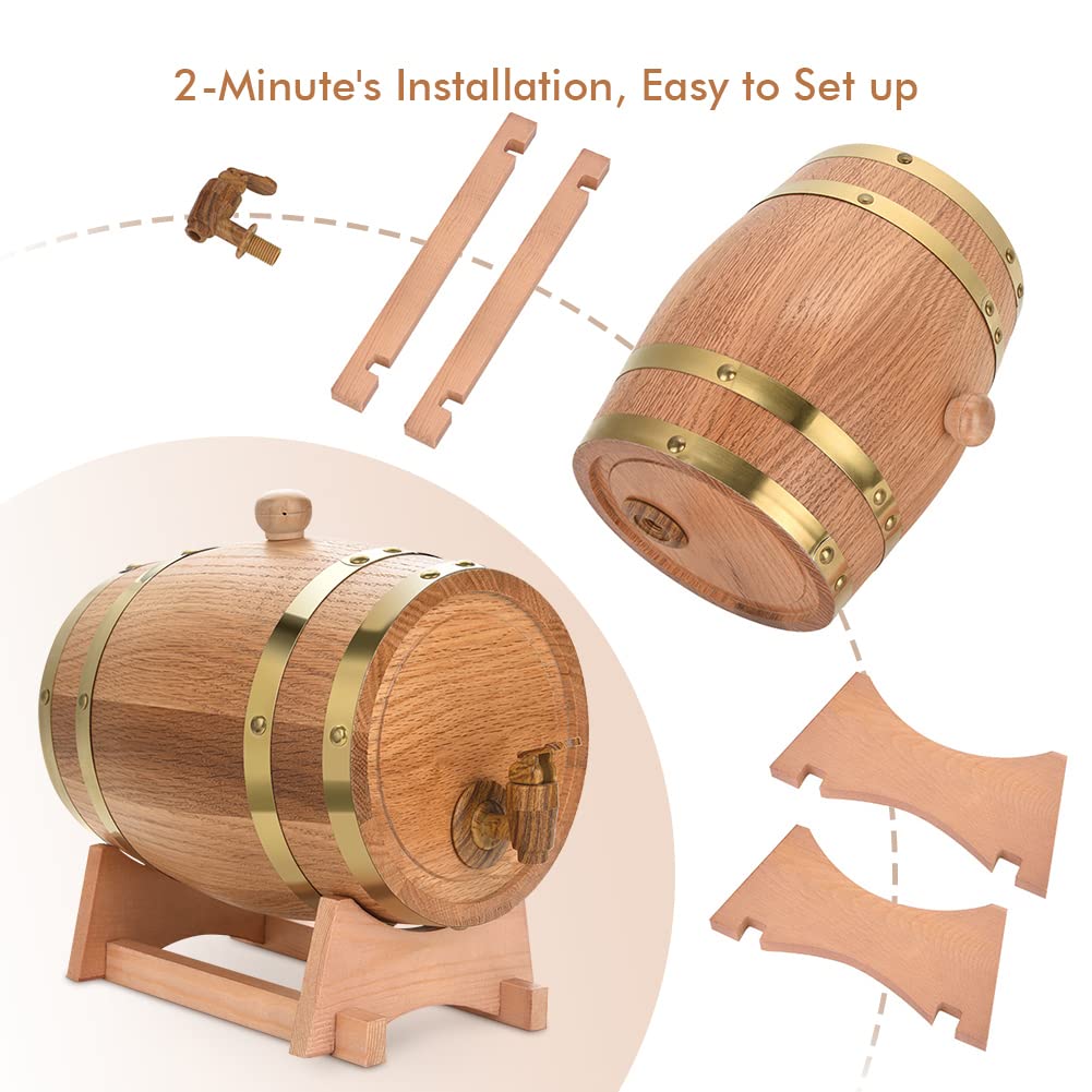 Greensen Oak Barrel 3L Wooden Barrel Wine Barrel Personalized Design Wood Whisky Barrel Liqueur Liquor Barrel for Home, Bar, Party, and Banquet, Birthday Gift