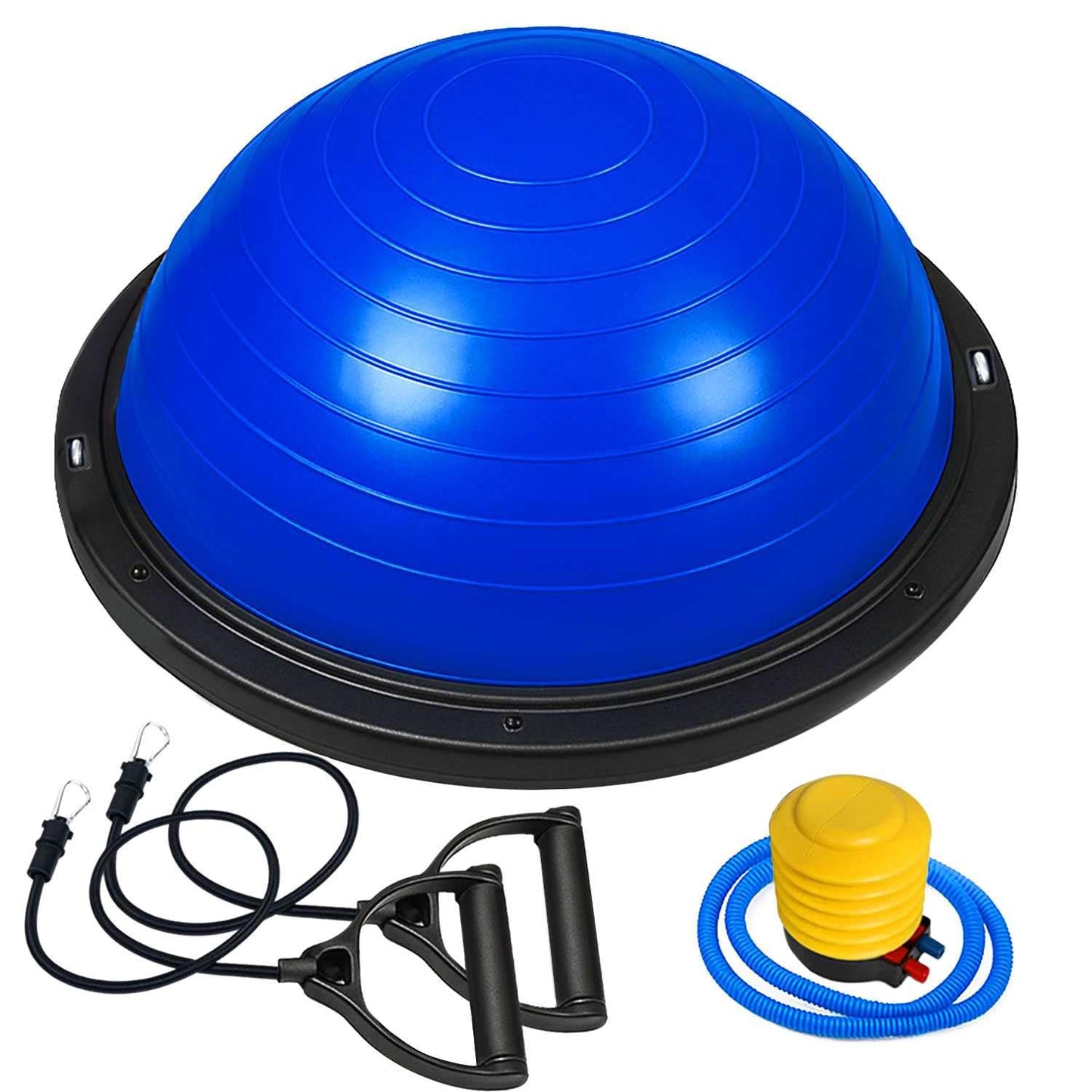OcioDual Balance Ball, Balance Trainer, Half Fitness Ball for balance, Proprioceptive platform, Non-slip ball with inflator and resistance bands, Half Gymnastic Ball, Blue