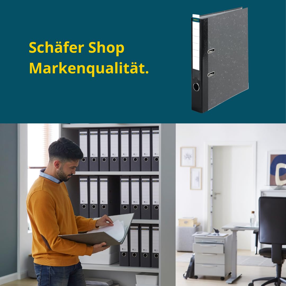 SHEPHERD SHOP Wide A4 Binder - 5 cm spine with insert label - Ring binder file folder office folder - Made in Germany - Cloud marble black, 10-pack