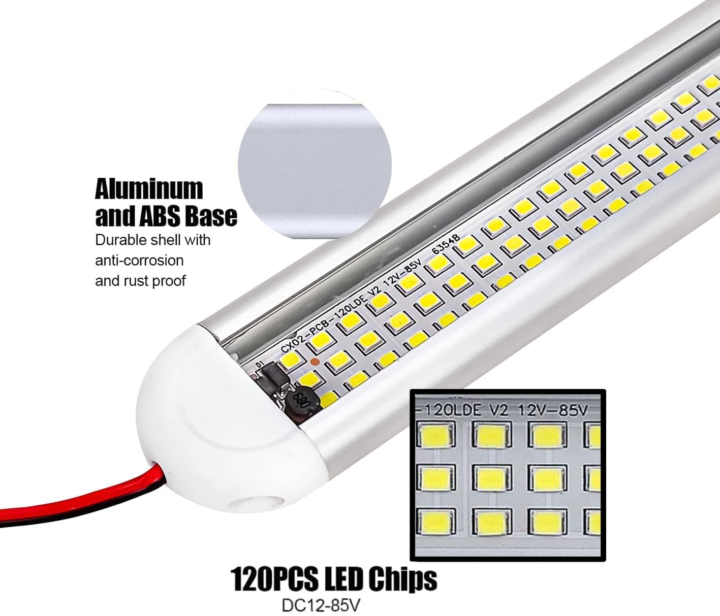 Intckwan (4 Pieces) 120 LED Car Interior Lighting, 12 Volt LED Lamp Camper, 12v LED Strip with Switch and 2 Extension Cables, LED for Car Van Bus Caravan Boat Camper Kitchen Bathroom Bar Truck
