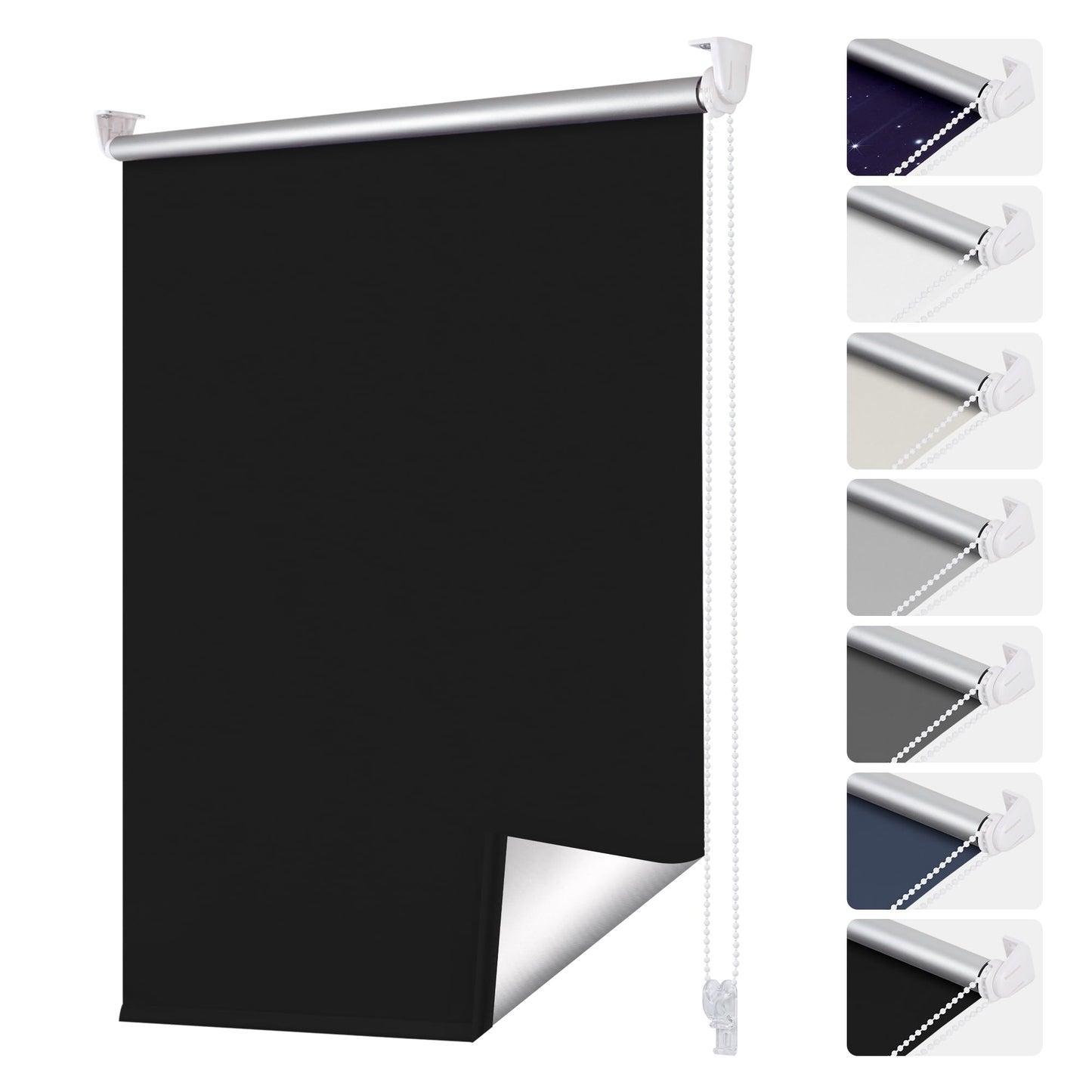 smartdemo blackout roller blind without drilling & with drilling, clamp roller blind window blind black 120x150cm (WxH), thermal roller blind privacy and sun protection, clamp roller blinds for windows & doors