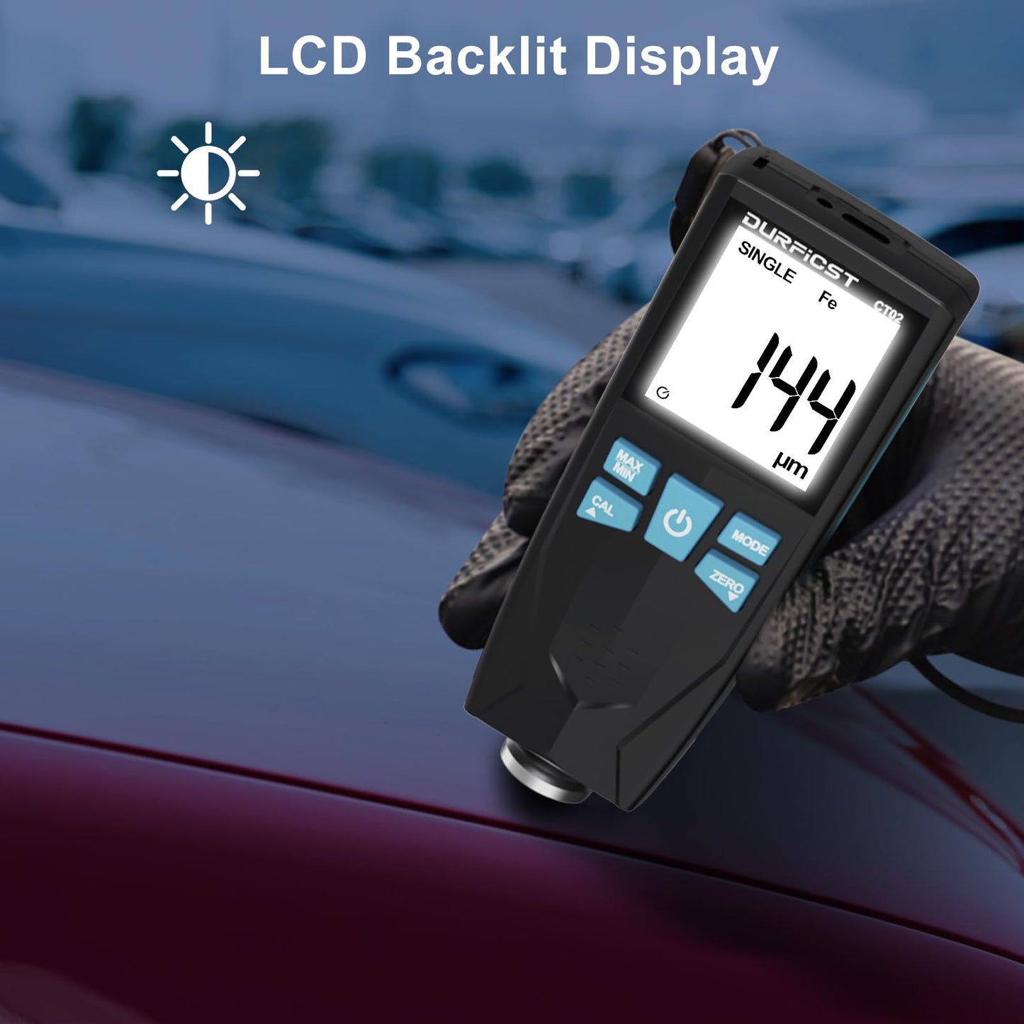 Automotive paint gauge, DURFICST paint thickness gauge for cars, with automatic digital calibration and data storage, paint thickness gauge for car, Fe/NFe automatic detection.