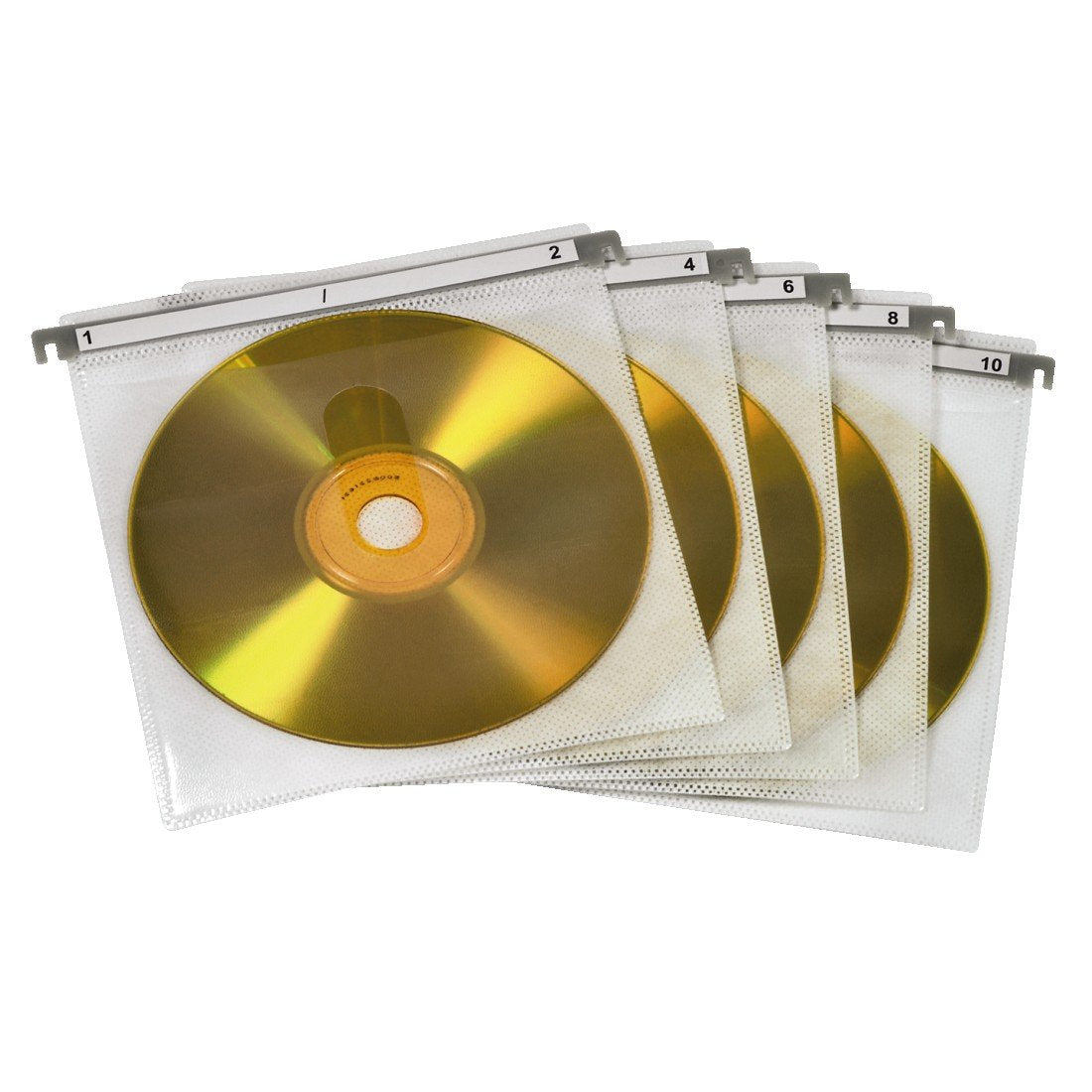 MediaRange 500-disc archive case, aluminum look, with suspension pockets, silver & Hama CD double protective sleeves (for 100 CDs/DVDs/Blu-rays, for hanging folders) 50-pack, white.
