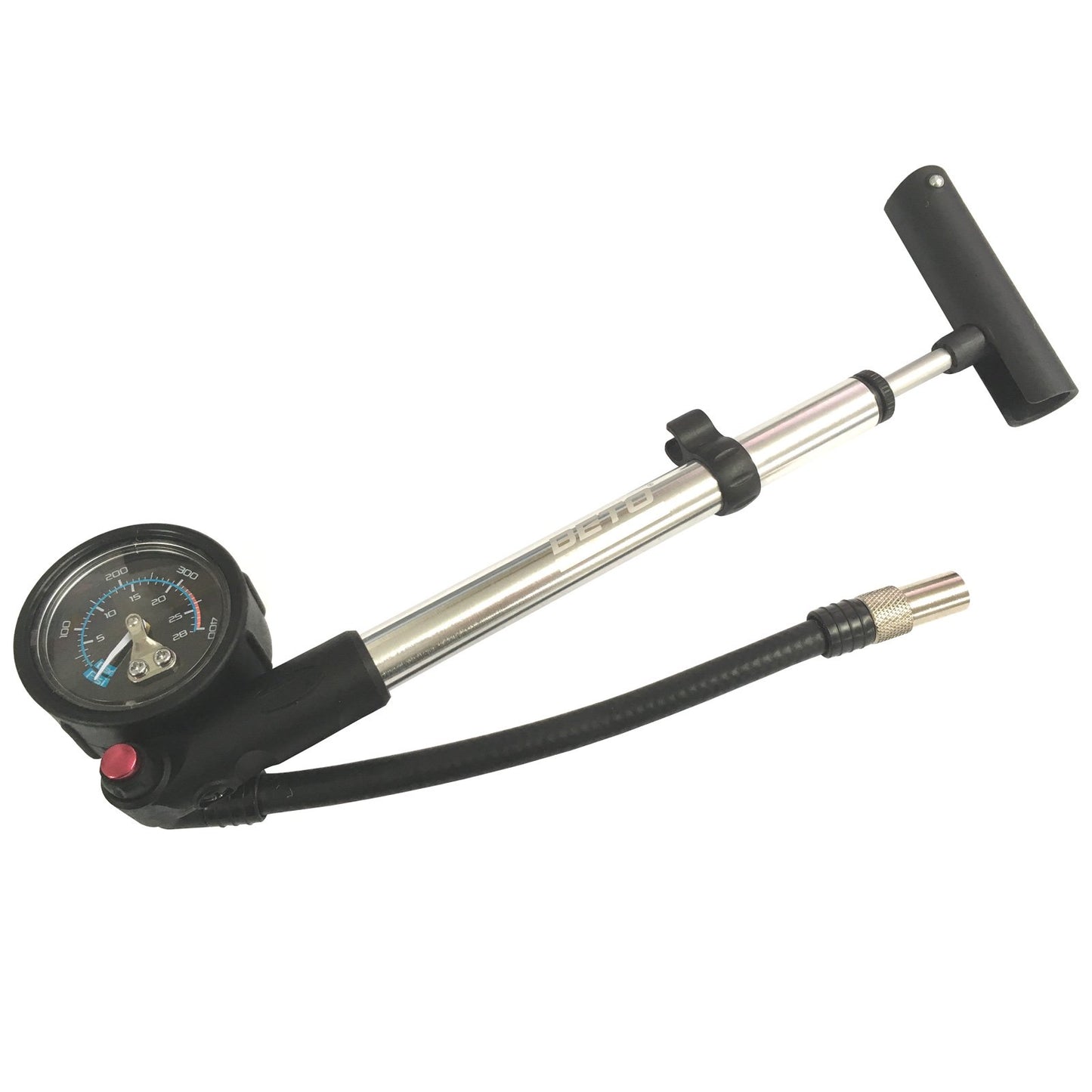 Beto shock pump, bike suspension pump with gauge, SP-002AGN, aluminum, up to 28 bar / 400 psi.