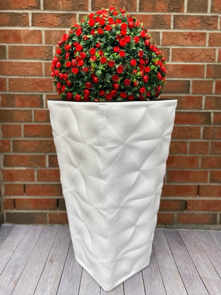 MELTOM plant pot flower pot with removable insert slim high square 3D effect color: white SET2: XXL+XL