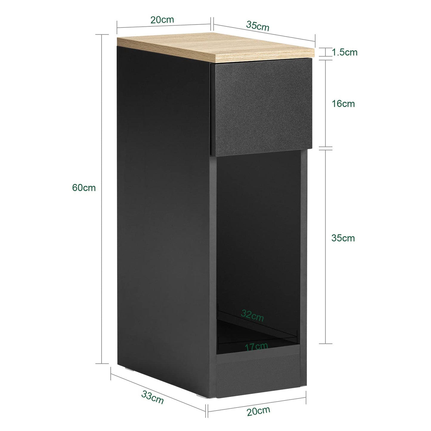 SoBuy narrow bedside table nightstand with drawer and shelf bedside table nightstand for bedroom living room black W8 x D14 x H24 inches FBT111-BLK