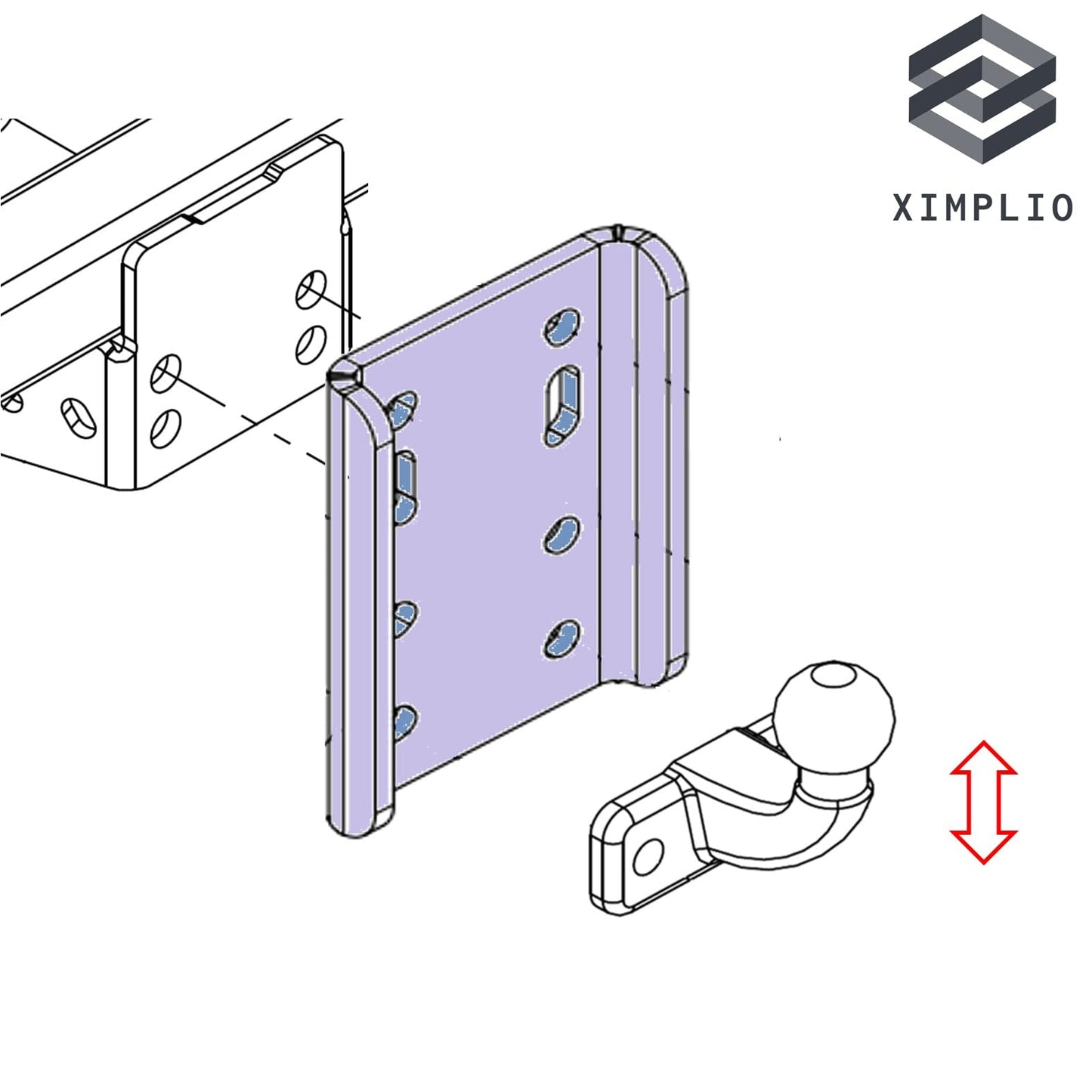 XIMPLIO Universal Adapter Plate Adjustment Ball Height Ball Adjustment Plate with ABE for Trailer Hitch Trailer Coupling AHK Screw-on Plate 2-Hole 90mm / 4-Hole 83x56mm (with Screws 4xM12)