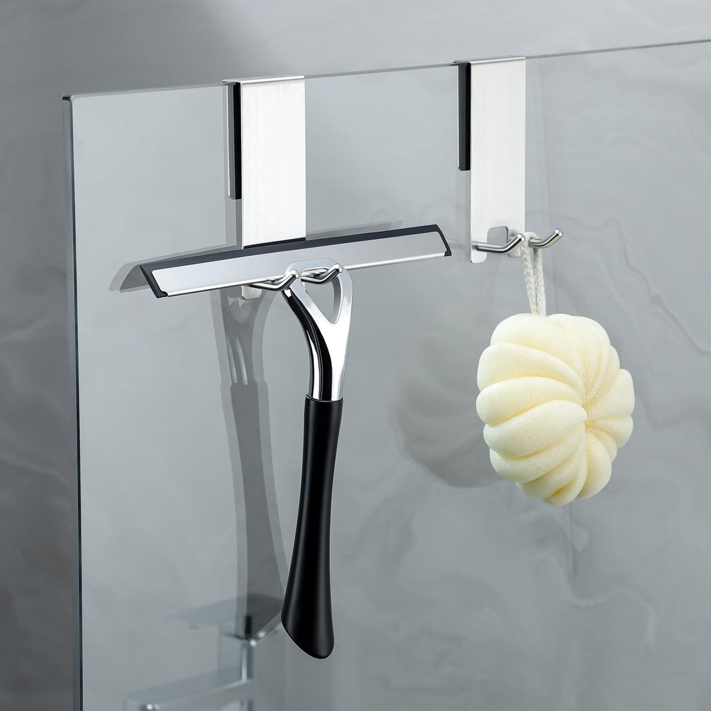 Kegii Bathrobe Towel Hooks 3 Pack - Hooks for Shower Wall, Stainless Steel Towel Holder for Hanging on the Glass Shower Door, Silver