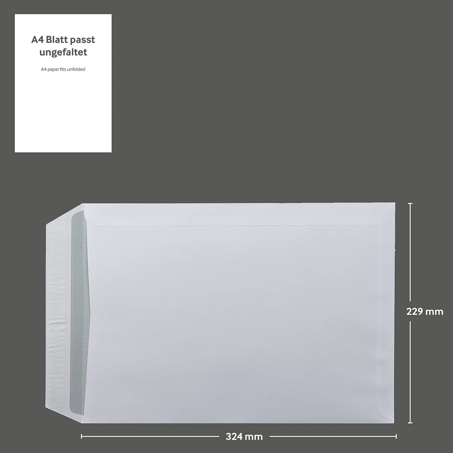 250 pieces, shipping envelopes, C4, without window, white, self adhesive, 229 x 324 mm, envelopes, straight flap, 120 gsm offset, plain letter covers