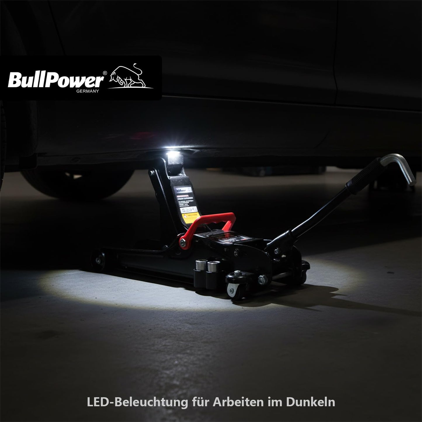 BullPower BP600K Jack - Hydraulic 2250kg Low Profile Trolley Jack for lowered vehicles with LED lighting and socket nuts.