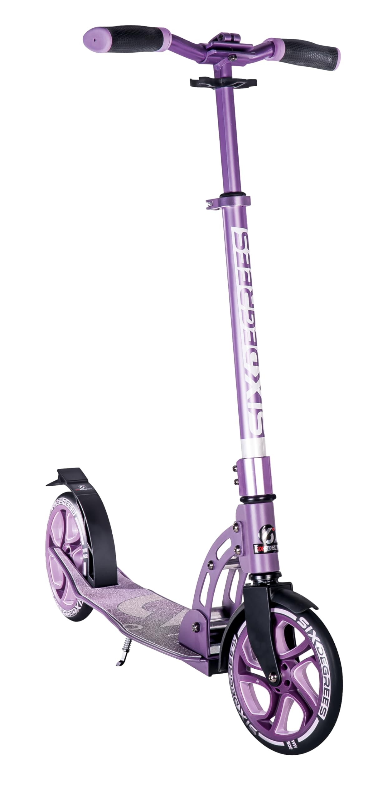 Six Degrees aluminum scooter with folding mechanism and stand, 205mm, adjustable height, GS approved, purple, TEST WINNER
