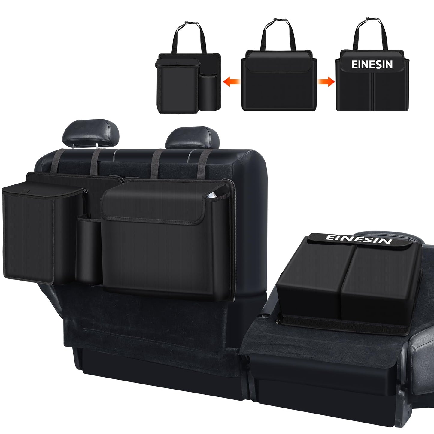 One in-car trunk organizer, car storage bag with Velcro trunk pockets foldable, removable storage modules with built-in cooler (black)