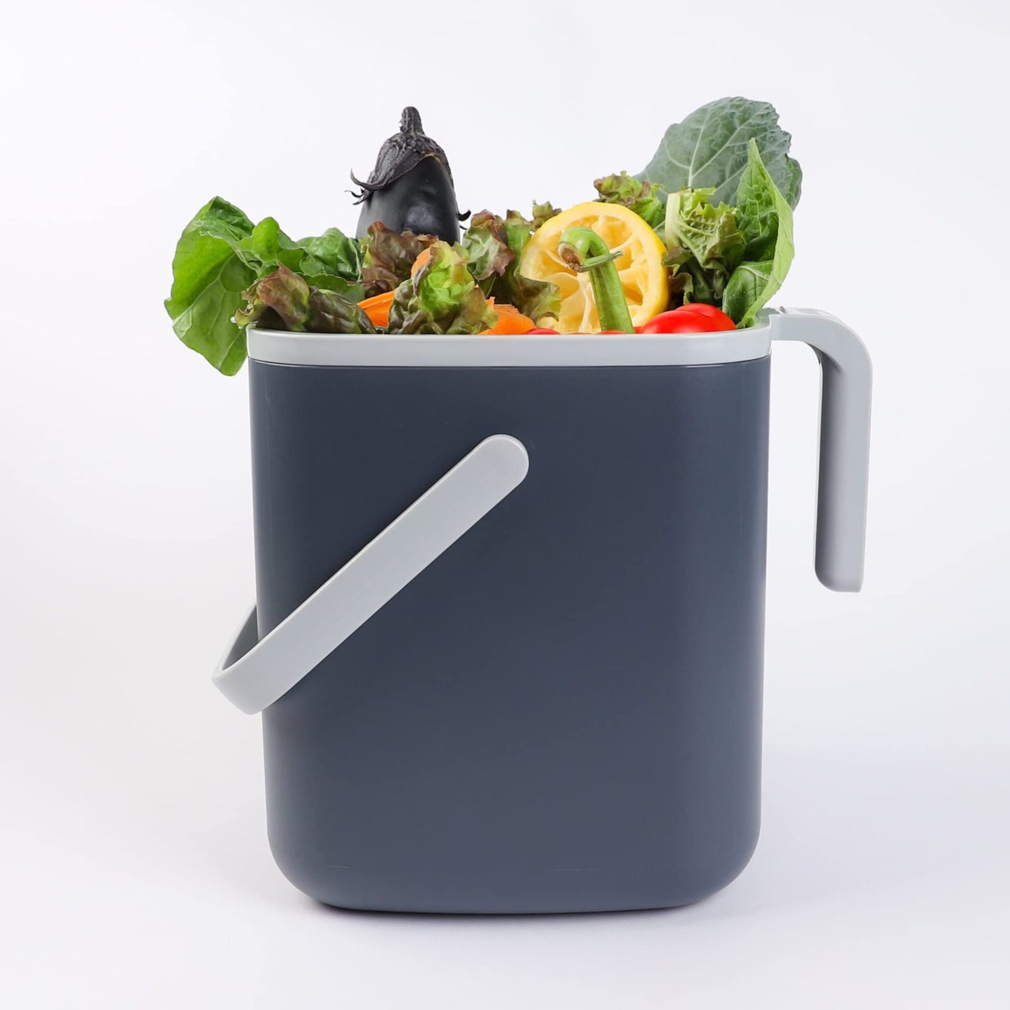 BLUE GINKGO Kitchen Compost Bin with Lid, Handles | Dishwasher Safe | Made in Korea (5 Liter) - Gray