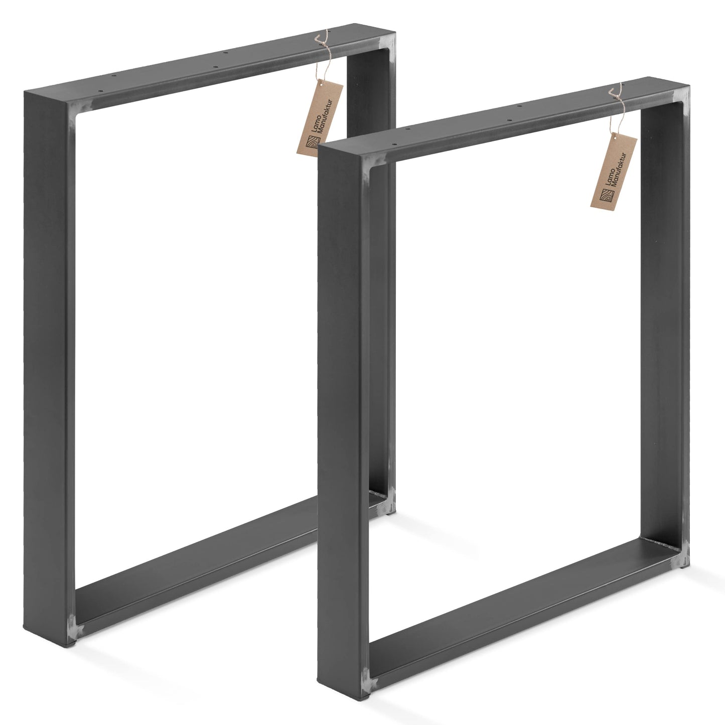 LAMO Manufacture table legs for desk dining table, Simple Medium, square profile 60x30 mm, table frame 60x72 cm (WxH), raw steel with clear lacquer, 2 pieces, LTS-01-D-CC-0000