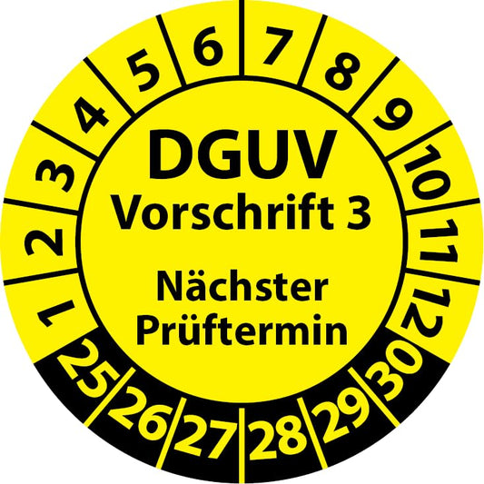 Inspection sticker DGUV regulation 3 next inspection date, self-adhesive, inspection sticker, inspection label, sticker (20 mm Ø, yellow, 500)