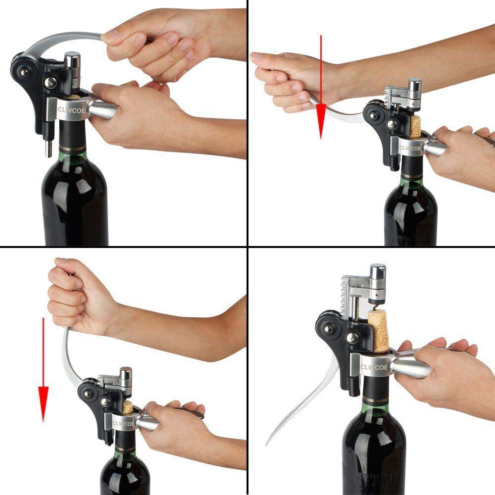 CLWCOE corkscrew, wine opener with gift box, sommelier sets with bottle opener, wine aerator, foil cutter, wine pump, bottle stoppers, drip rings, wine stopper pourers, replacement screws for wine.