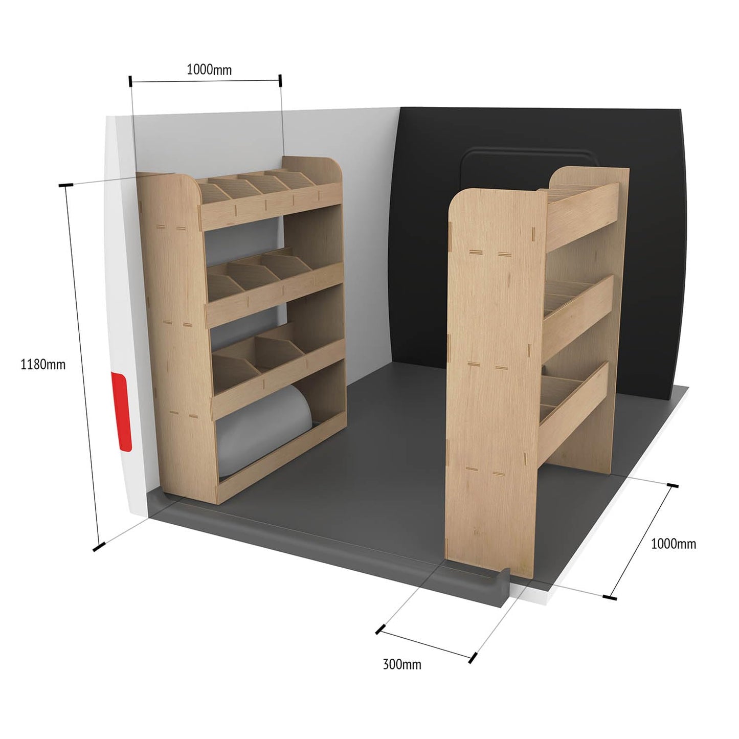VANIFY - Compatible with Ford Transit Custom L1 2012+ vehicle shelving, double shelves at the rear.