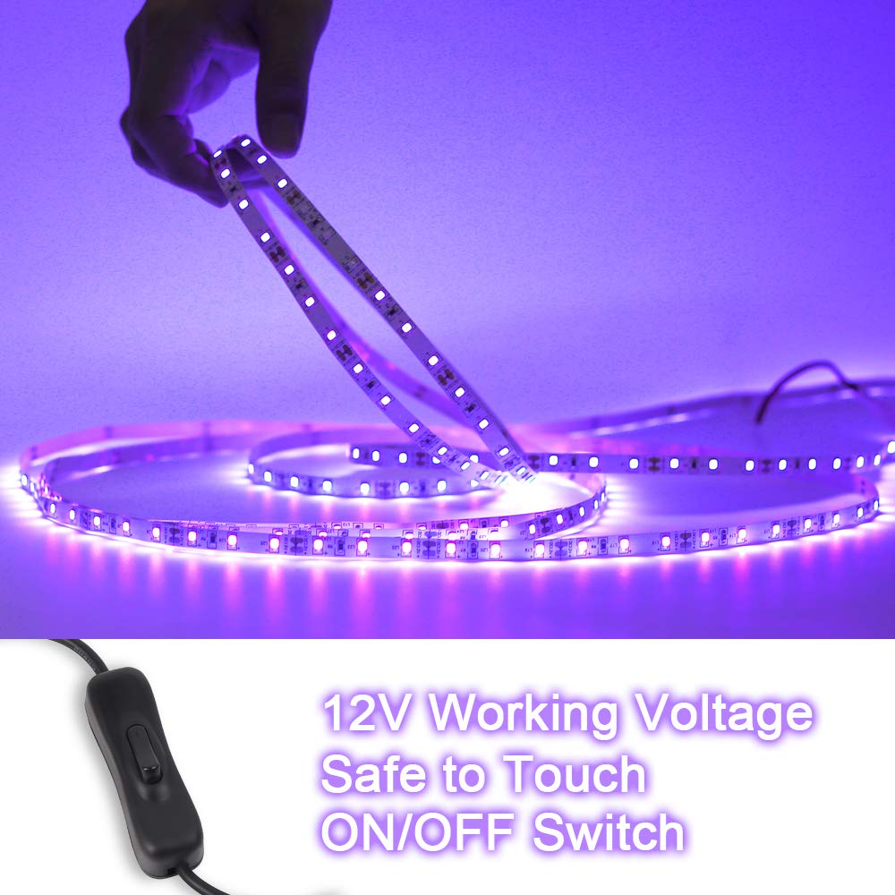 dystaval 10M blacklight LED strip, UV LED strip 33ft UV blacklight LED ribbon with transformer, 600 pieces 2835 LEDs, 12V 3A flexible blacklight fixtures for decorative lighting party lighting