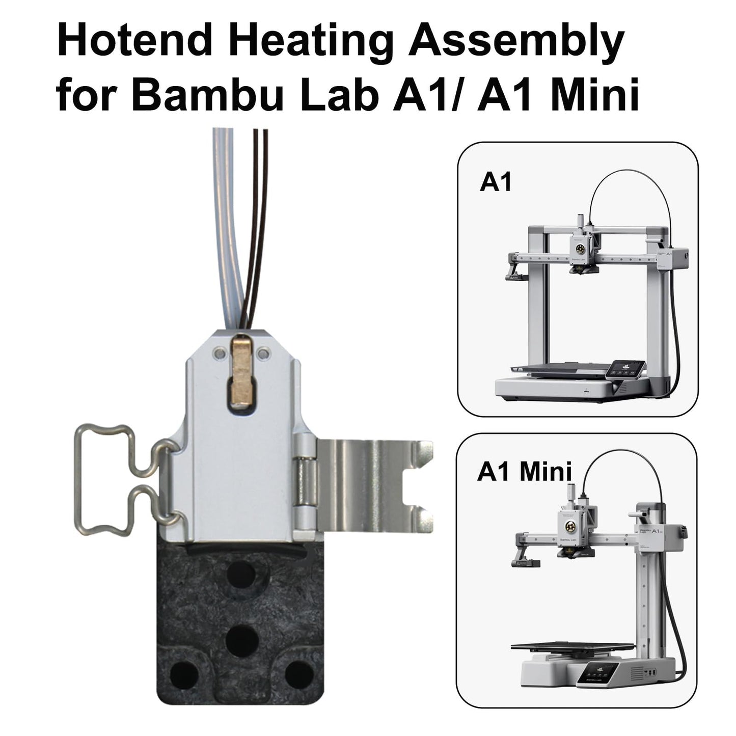 Hotend heating assembly for BambuLab A1/A1mini (not original), simple installation, rapid heating. Quick clamping mechanism secures heater block and heating base without tools.