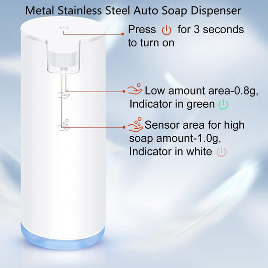 Automatic stainless steel foam soap dispenser LAOPAO Soap Dispenser Set IPX5 Waterproof USB-C Recharge with sensor infrared motion sensor for kitchen & bathroom (White)