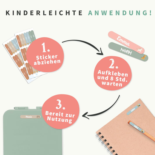 Well-labeled - Mini name stickers for kids - Customizable name labels with name & symbol - waterproof and durable - Ideal for school & kindergarten. Size: 38x6mm. (Colorful, 84)