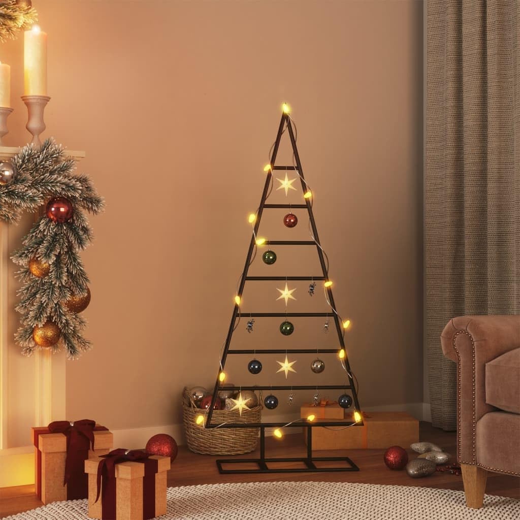 vidaXL Metal Christmas Tree for Decorations, Xmas Tree with Stand, Space-saving DIY Decoration, Christmas Ornaments Holiday Decor, Black 125cm