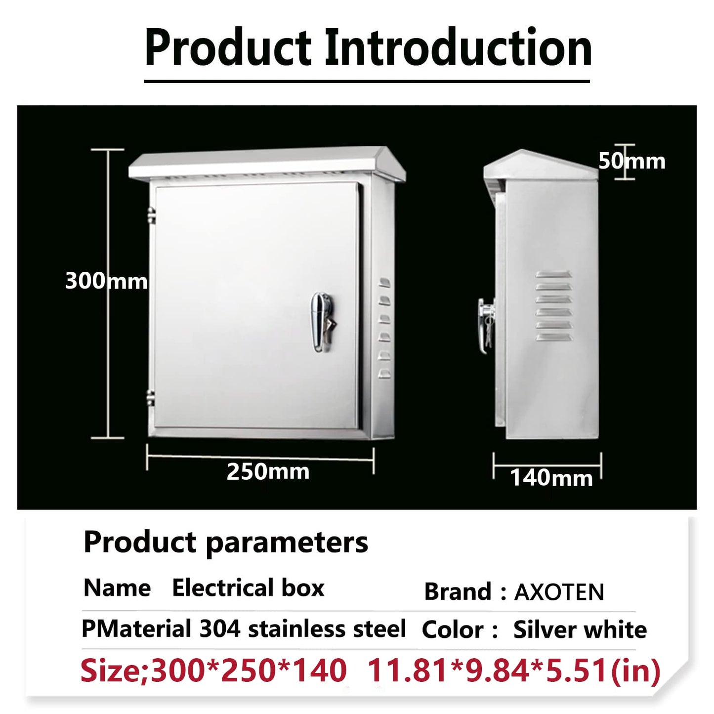 AXOTEN 304 Stainless Steel Control Cabinet Distribution Box 30X25X14CM Outdoor Waterproof, Wall-Mounted Electric Distribution (13 in)