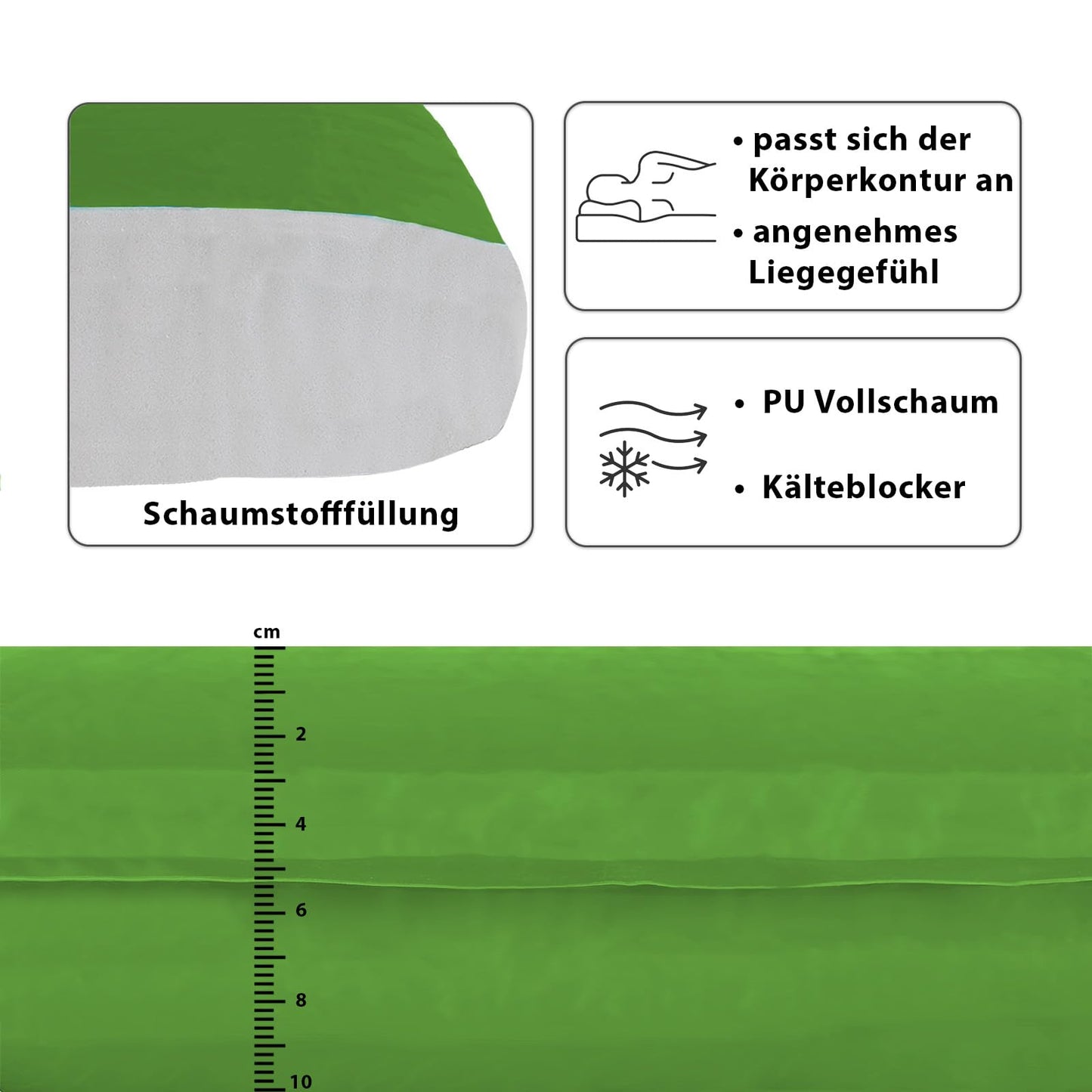 ALPIDEX Camping Mat 2.5 cm┃6 cm┃10 cm Thick Foam Self-inflating Outdoor Thermomat Durable Insulating, Color:Military, Dimensions:190 x 60 x 2.5 cm