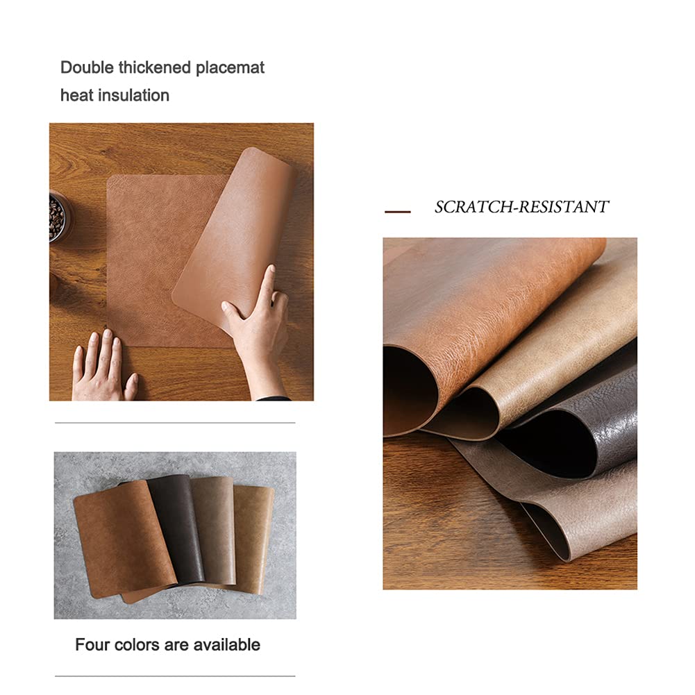 JDkilp placemats washable, PU leatherette coasters and table mats 6-piece set, double-sided non-slip place mats wipeable, gray brown