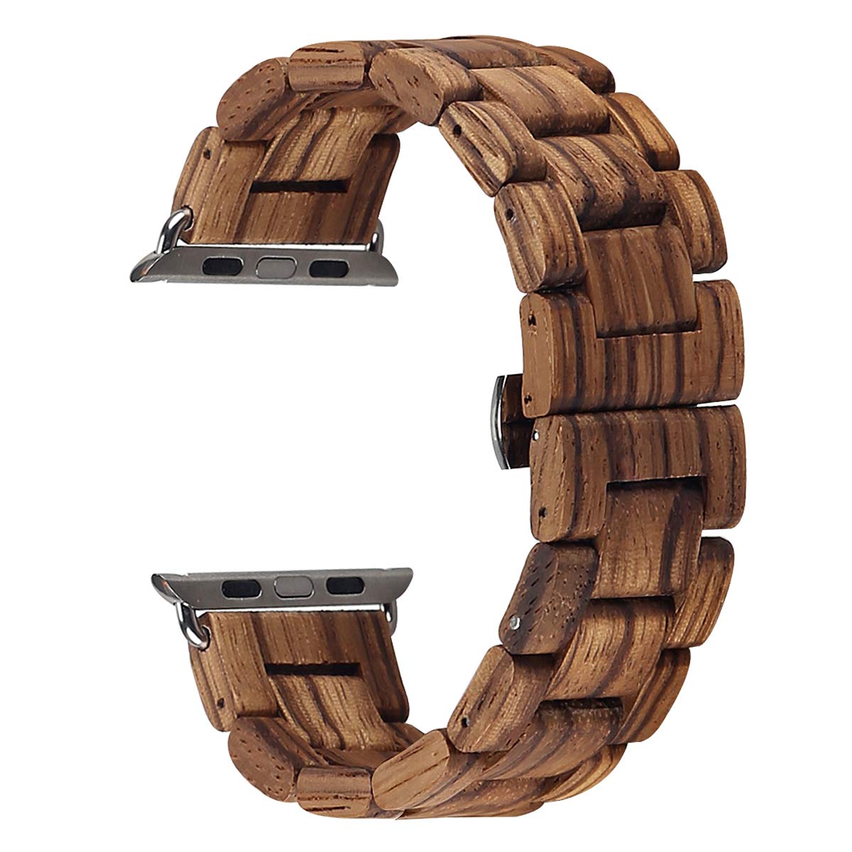 AIYIBEN wooden watch band 38mm/40mm/41mm with stainless steel butterfly clasp, compatible with iWatch Ultra 2 SE Series 1 2 3 4 5 6 7 8 9 (Zebra)