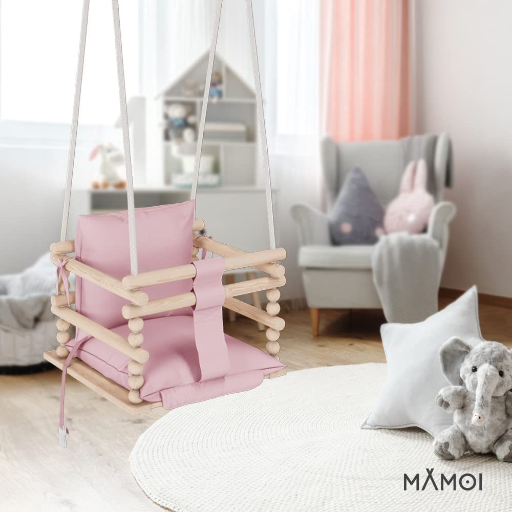 MAMOI® baby swing, indoor swing, wooden swing for babies and children, children's swing, wooden swings, toddler swing for nursery and door frames, 3 in 1.