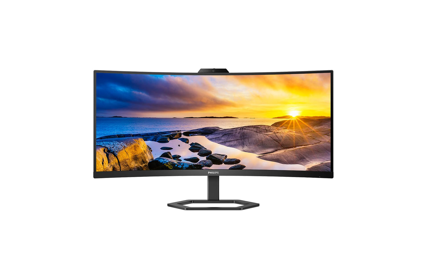 PHILIPS 34E1C5600AM - 34-inch WQHD Curved Monitor, Webcam, Height Adjustable, Speakers (3440x1440, 100Hz, HDMI, DisplayPort, USB-C, USB Hub) black