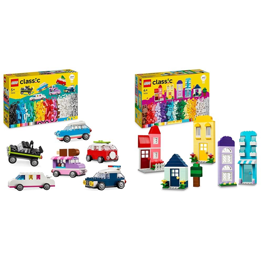 LEGO Classic Creative Vehicles, Building Blocks Set for Colorful Model Cars incl. Trucks & Classic Creative Houses, Building Blocks Set for Kids, Construction Toy