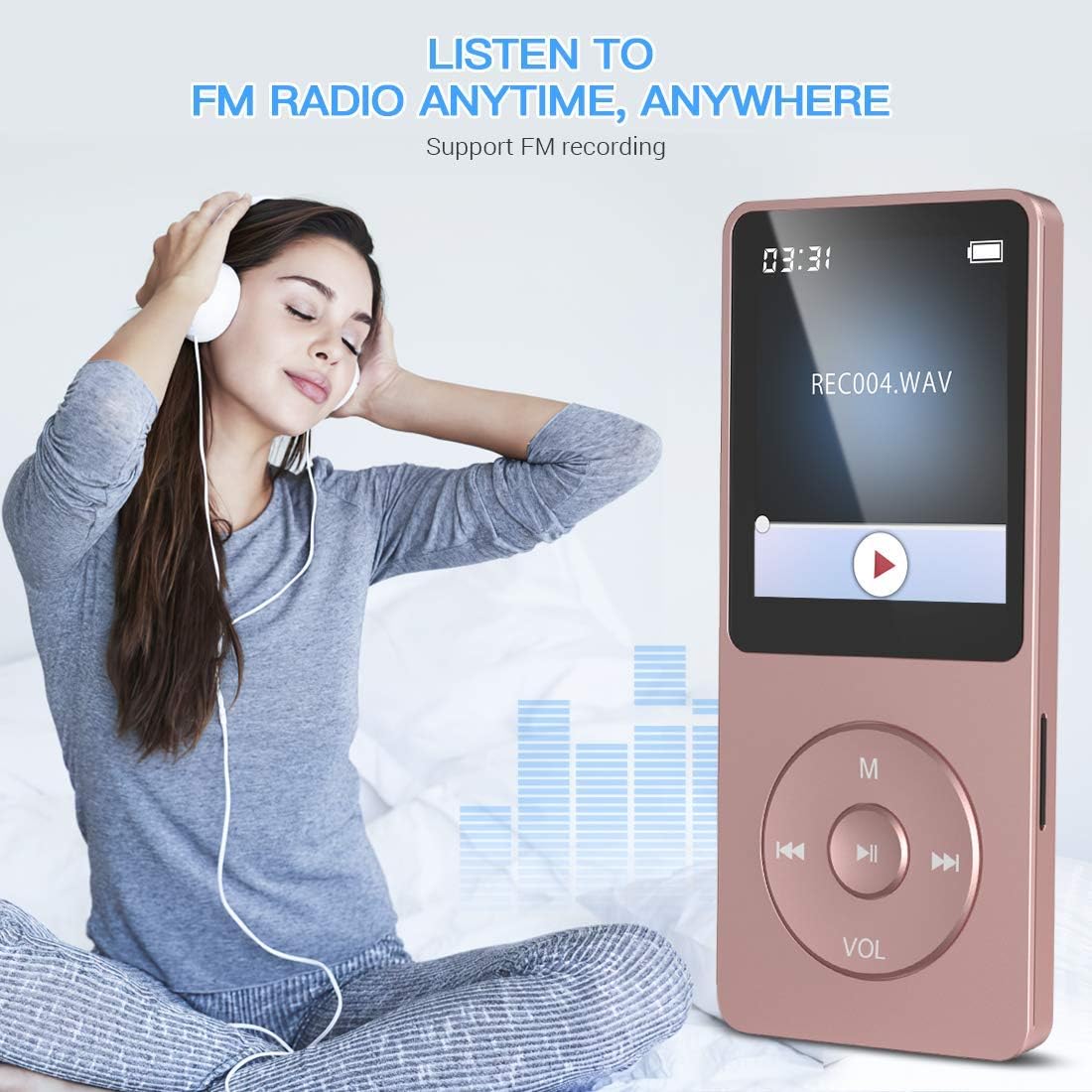 AGPTEK MP3 Player, 8GB/16GB MP3 Player 70 hours playback time MP3 Player (8GB, Rose Gold)